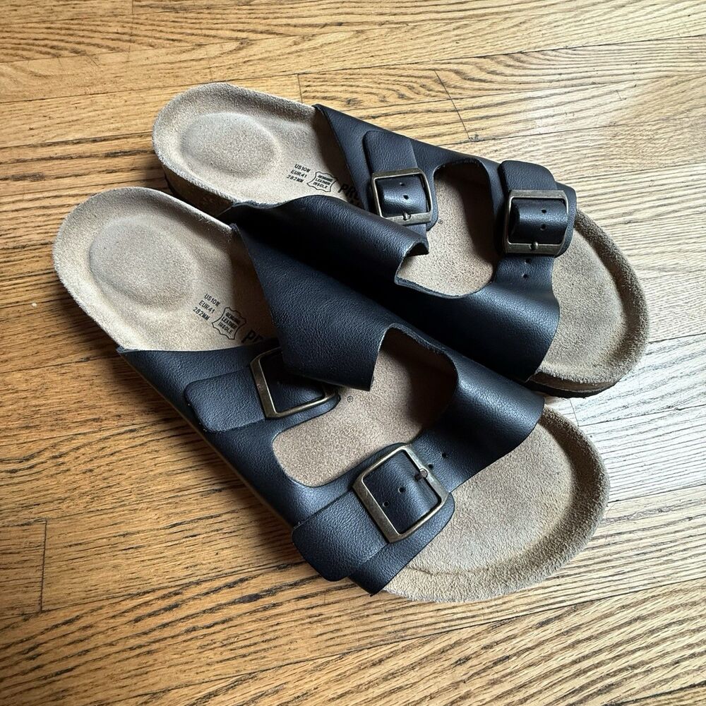 Project Cloud Black Leather Double Buckle Sandals Womens 10 Gorp Outdoor Slides